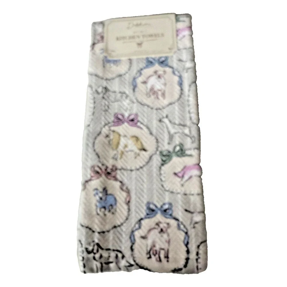 Delphine Parisian Dogs Kitchen Dish Towels Set Of 3 Super Absorbent 100% Cotton